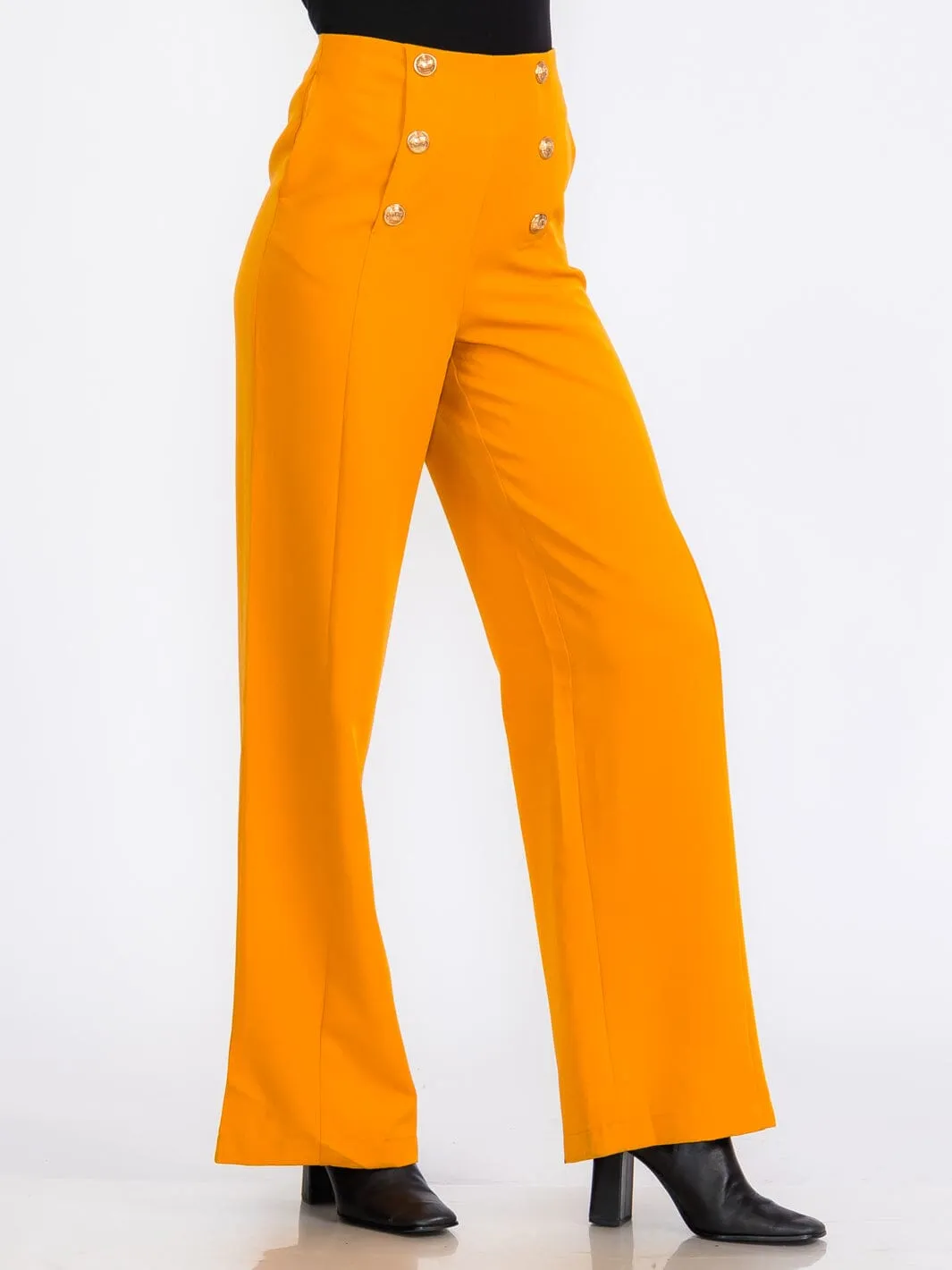 WOMEN'S ZIPPER CLOSURE FRONT POCKETS WIDE LEG PANTS