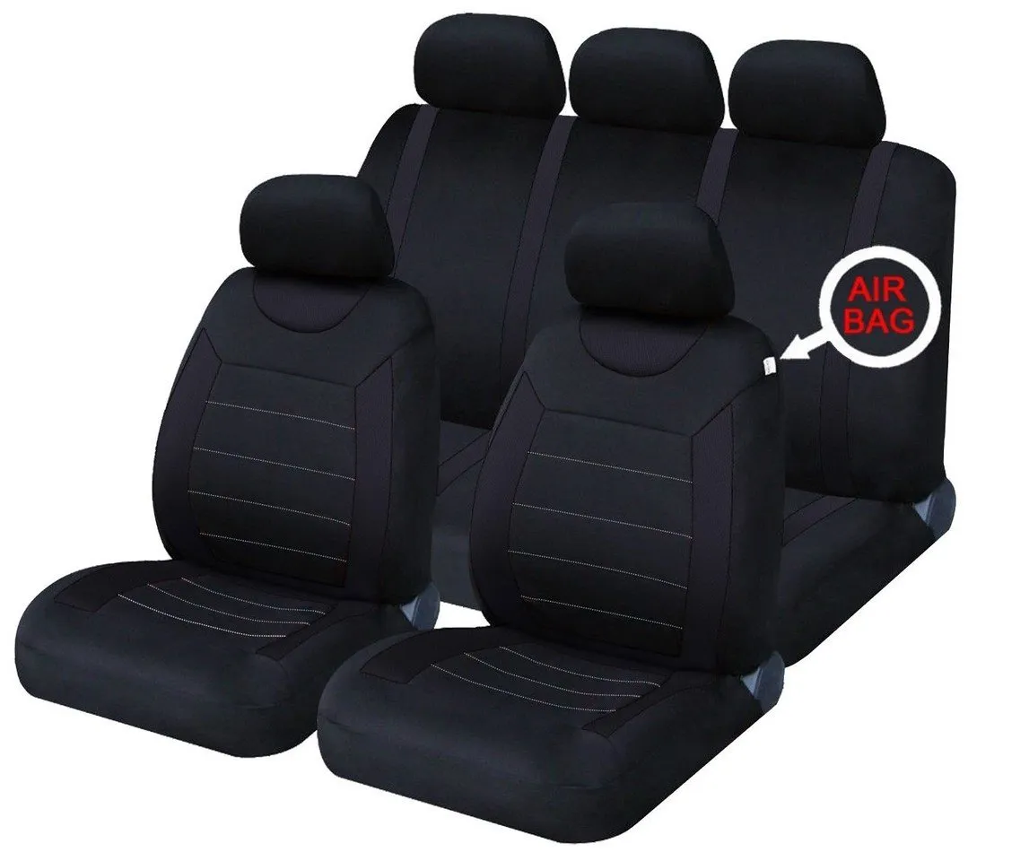 XtremeAuto® Universal 9 PCE Sports Carnaby Black Full Set of Seat Covers