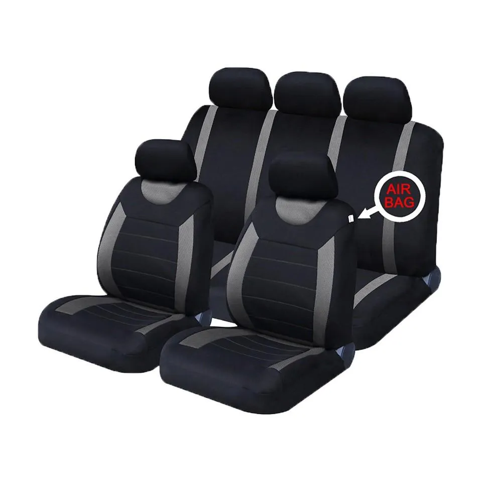 XtremeAuto® Universal 9 PCE Sports Carnaby Grey / Black Full Set of Seat Covers