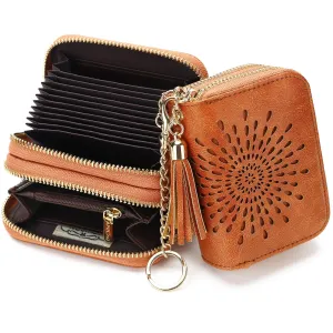 Zipper Card Cases Holder for Women RFID Blocking KeyChain Wallet-Brown Card Holder
