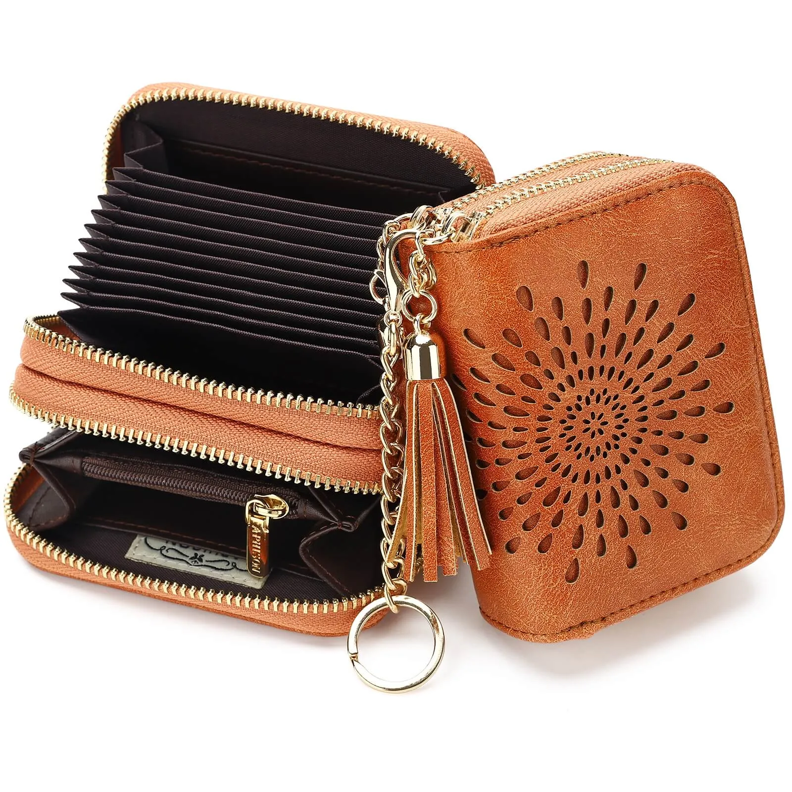 Zipper Card Cases Holder for Women RFID Blocking KeyChain Wallet-Brown Card Holder