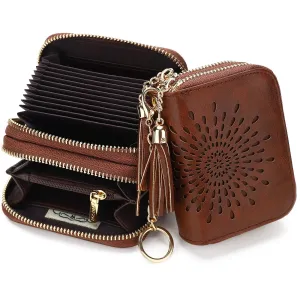 Zipper Card Cases Holder for Women RFID Blocking KeyChain Wallet-Coffee Card Holder