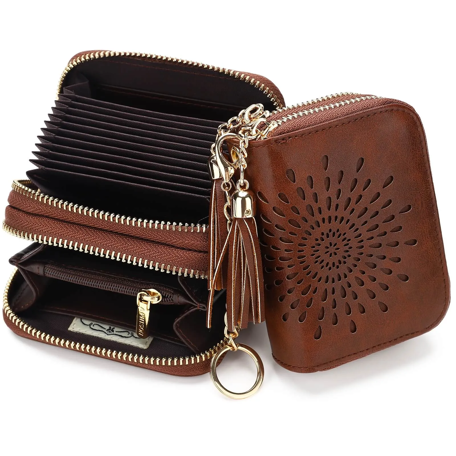 Zipper Card Cases Holder for Women RFID Blocking KeyChain Wallet-Coffee Card Holder