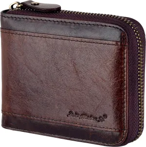 Zipper Leather Wallet for Men Bifold RFID Blocking Card Holder