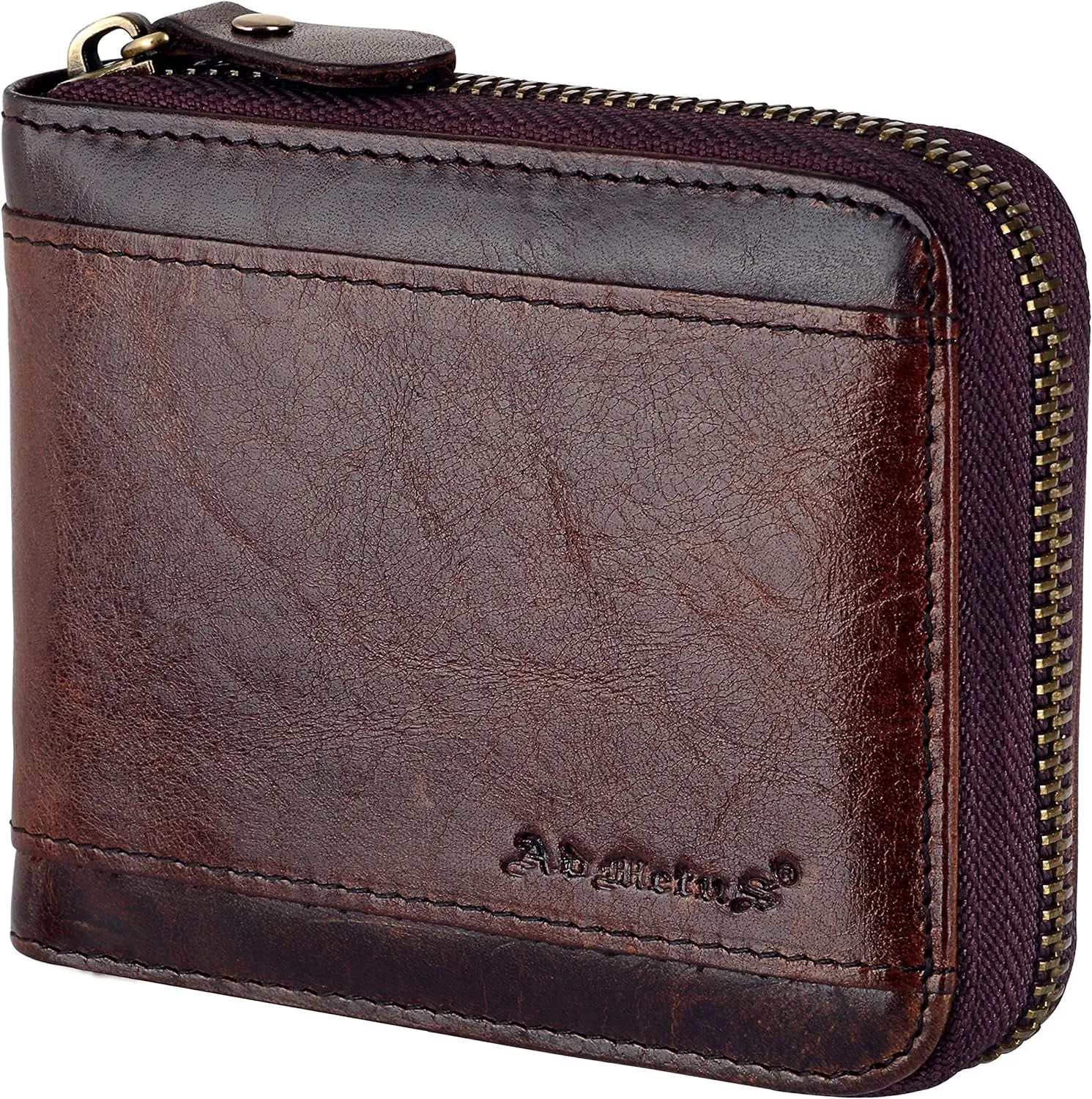 Zipper Leather Wallet for Men Bifold RFID Blocking Card Holder